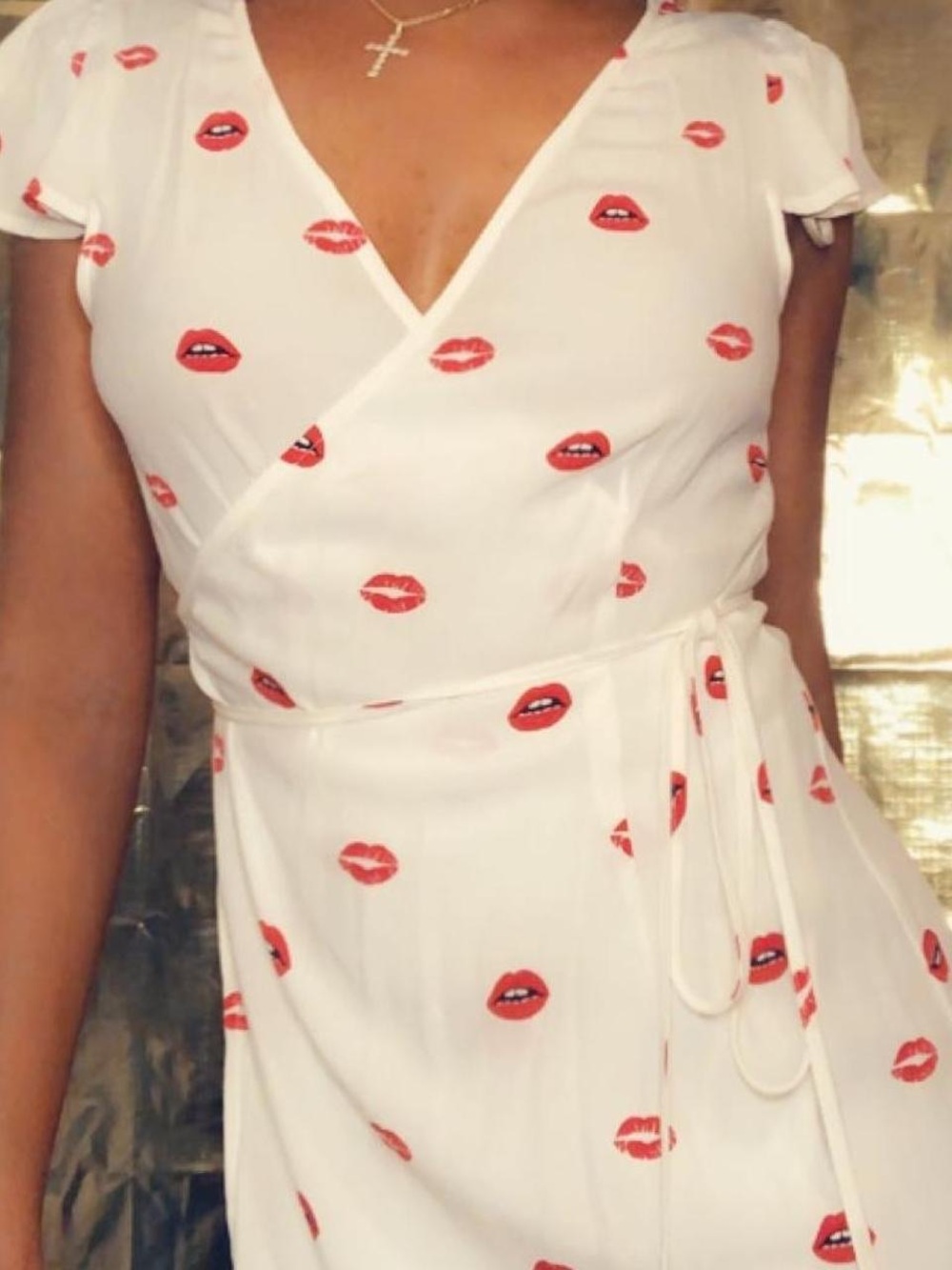 Forever 21 mini wrap dress with red Lip Print